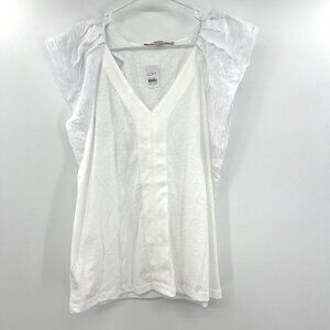 NWT Loft White Mixed Media Cap Sleeve Top Women's Small